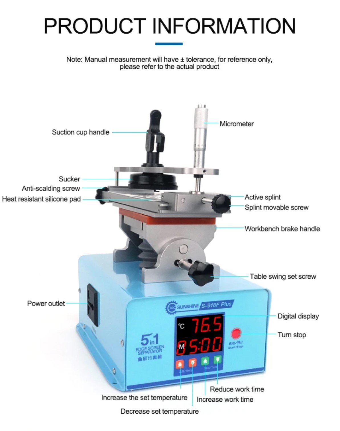 SUNSHINE S-918F PLUS 5 in 1 Edge Screen Separator